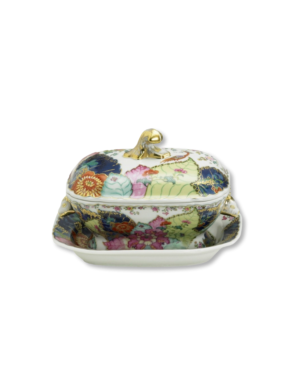 mottahedeh tobacco leaf tureen Beautiful Flower Porcelain & Plate - Rare Italy was developed circa 1780 Tobacco Leaf Tureen + Stand