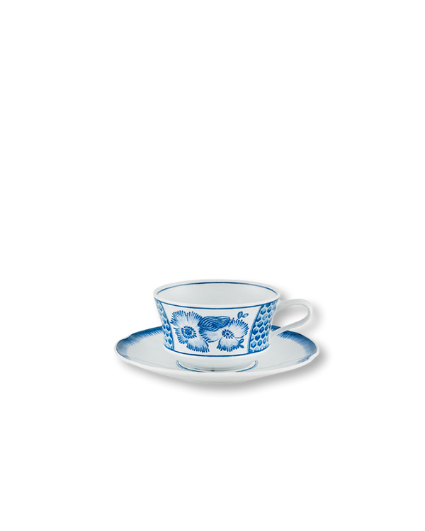 Oscar's Coral Blue Teacup + Saucer