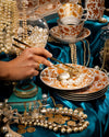 Sacred Bird and Butterfly Salad and Dessert Plate Mottahadeh Bridal Registry Tabletop Rentals White Orange and Blue Tablescape